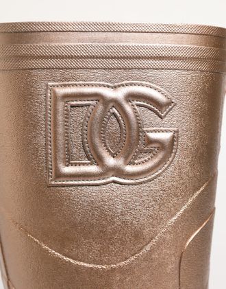 Dolce & Gabbana Rose Gold Rubber Pull On Rain Boots Womens Shoes
