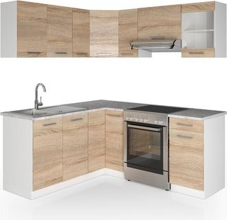 Vicco Cucina angolare completa Rick, Sonoma, 167 x 60 cm, PL Marmo, Vicco