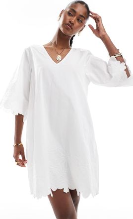 Object Vestito corto bianco con fiori ricamati