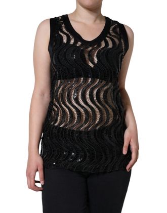 Dolce & Gabbana Womens Black Sequin Sleeveless Tank Blouse Top Polyester