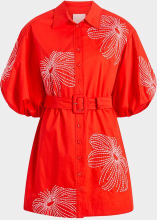 Cinq &agrave; Sept Rhea Sunburst Puff-Sleeve Mini Dress