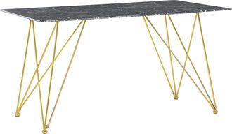 Beliani Beliani - Mesa De Comedor Efecto M&aacute;rmol / Negro Con Dorado Patas Doradas 140 X 80 Cm Para Comedor Kenton