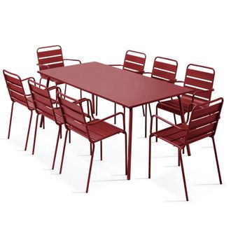Oviala Mesa de jard&iacute;n y 8 sillas de metal p&uacute;rpura