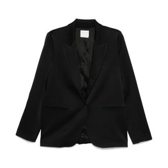Forte_Forte Zwarte knoopjas met inkeping revers - Dames - Blazers - Zwart - L - Jassen