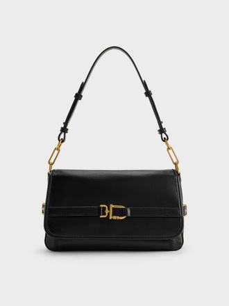 Charles & Keith Gwynne Metallic-Buckle Belted Shoulder Bag