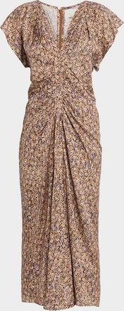 Isabel Marant Lyndsay Floral Satin Flutter-Sleeve Midi Dress