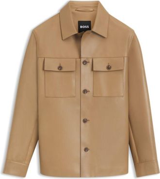 BOSS Shirt-style leather jacket with flap pockets