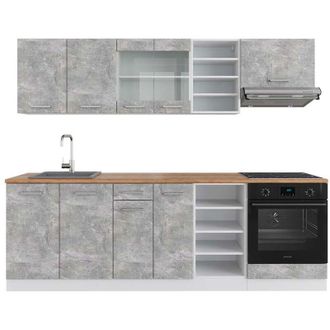 Vicco Mueble De Cocina R-line, Hormig&oacute;n/blanco, 240 Cm, Et Roble, Vicco