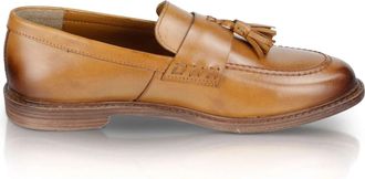 Silver Street London Mens Charleston Leather Slip on Formal Casual Loafer Tassel Summer Loafer, Tan, 9