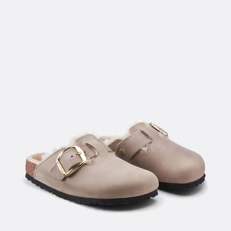 Birkenstock Gevoerde leren klompen Boston Big Buckle Sherling
