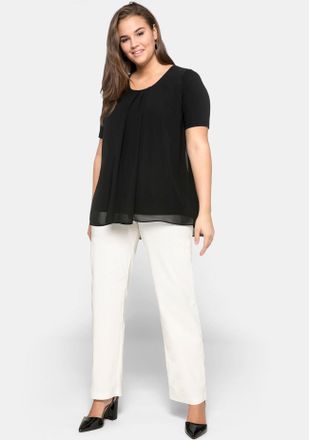 Sheego Blusenshirt SHEEGO Blusenshirt, Damen, Gr. 40, schwarz, 95% Viskose, 5% Elasthan, Chiffon:100% Polyester, unifarben, Rundhals, Shirts Blusenshirt