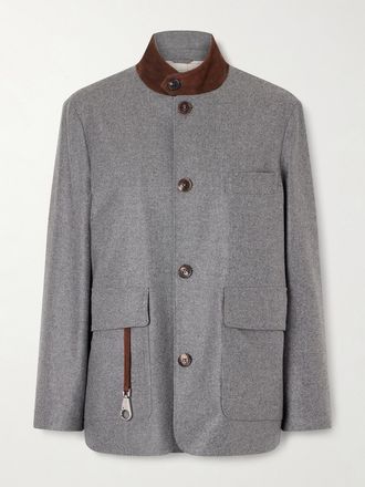 Loro Piana Giacca In Misto Lana E Cashmere Con Finiture In Camoscio Roadster - Grigio