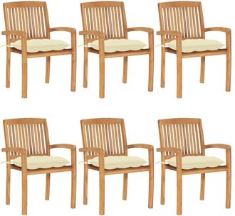 vidaXL Sillas De Jard&iacute;n Apilables 6 Uds Madera De Teca Con Cojines Vidaxl
