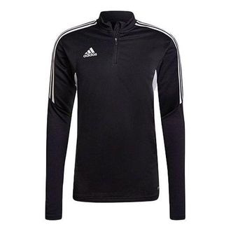 adidas Mens adidas Condivo 22 Logo Stripe Half Zipper Training Long Sleeves Japanese Version Black T-Shirt HA6269