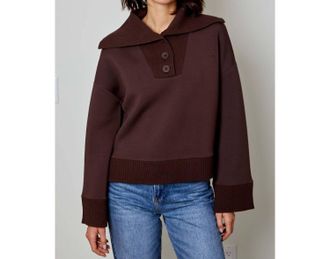 Design History Porter Collared Top In Chocolate Brown