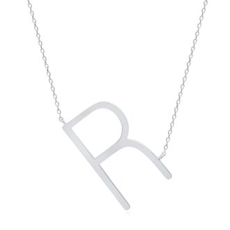 MAX + STONE Sterling Silver Large Sideways Block Letter Initial with Extendable Cable Chain, 16 to 18 inches