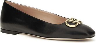 Valentino Garavani Womens Black Calf Leather Bos Taurus Ballet Flats