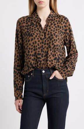 Rails Josephine Leopard Print Button-Up Shirt in Teak Spotted at Nordstrom, Size Xx-Small
