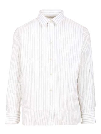 Saint Laurent Cassandre Striped Cotton Shirt Shirts Bianco-Uomo