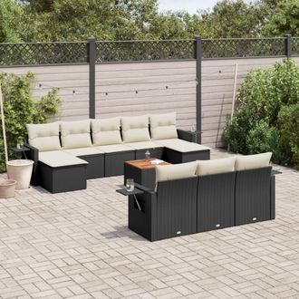 vidaXL Set De Sof&aacute;s De Jard&iacute;n 11 Pzas Y Cojines Rat&aacute;n Sint&eacute;tico Negro Vidaxl