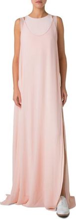 Akris Sleeveless Silk Crepe Gown with Silk Georgette Overlay in Peach at Nordstrom, Size 2
