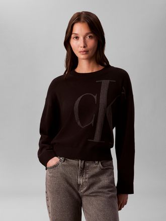 Calvin Klein Jeans Strickpullover CALVIN KLEIN JEANS, Damen, Gr. XXL (46), schwarz, Strick, Obermaterial: 100% Baumwolle, unifarben, regular fit taillenbedeckt, Rundhals