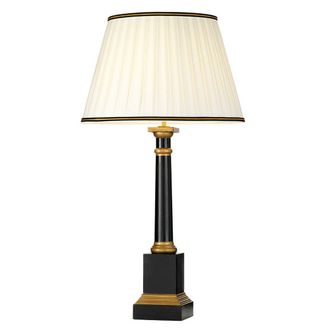 Loops Table Lamp Black Column Ivory Box Pleat Shade with Black & Gold Trim LED E27 60w