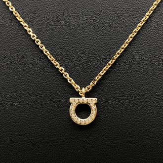 Ferragamo Gold Gancini Crystals Pendant Womens Necklace (Pre-Owned)