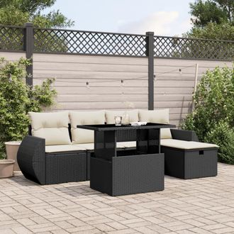 vidaXL Vidaxl - Set De Sof&aacute;s De Jard&iacute;n 6 Piezas Y Cojines Rat&aacute;n Sint&eacute;tico Negro