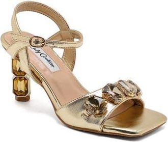 Lady Couture Double Jewel Heel Slingback With Large Stones Oornament Sandal in Gold at Nordstrom, Size 10