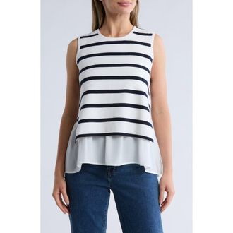 Adrianna Papell Stripe Sleeveless Twofer Sweater Vest in Ivory/Navy at Nordstrom Rack, Size X-Large