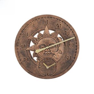OEM [producto Destacado De Amazon] Reloj De Pared Retro Para Exteriores, Creativo E Impermeable, De Resina Con Term&oacute;metro (cobre Rojo Antiguo)