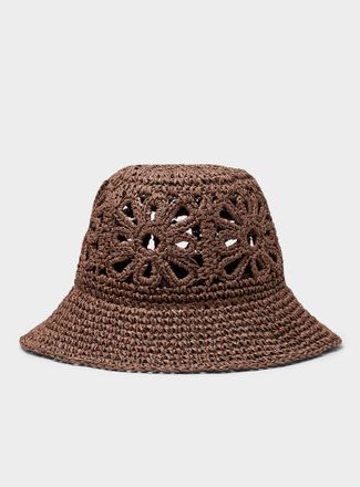 Simons Womens Floral-openwork straw Cloche Hat
