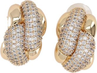 Self Portrait Knot Polished Brass Zircon Earrings