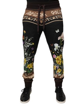 Dolce & Gabbana Mens Black Floral Cotton Jogger Sweatpants Pants