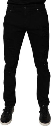 Dolce & Gabbana Black Tattered Cotton Skinny Men Denim Jeans Elastane Clothing