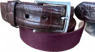 W. Kleinberg Cashmere Belt With Genuine Croc Tab In Burgundy