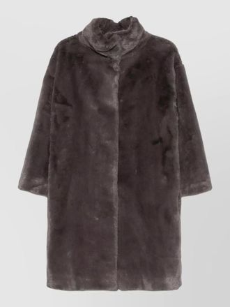 Herno high neck faux fur long coat