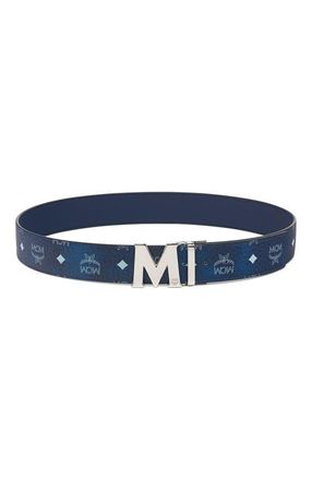 MCM Claus M Reversible Belt 1.75 in Visetos in Blue at Nordstrom