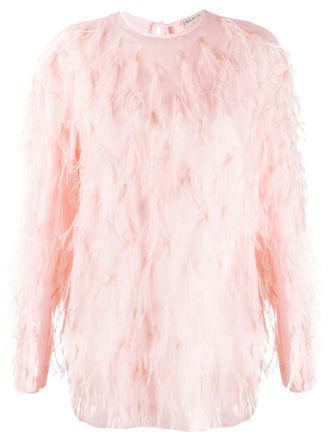 Pucci feather embroidery silk blouse - women - Silk - 42 - Pink