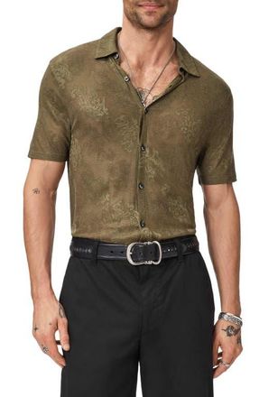 John Varvatos Biaggio Jacquard Mesh Short Sleeve Button-Up Shirt in Eucalyptus at Nordstrom, Size X-Large