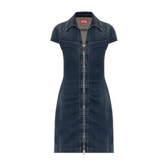 Diesel De-Lorvyn-S Jurk - Dames - Korte kleedjes - Blauw - M - Katoen - Kleedjes