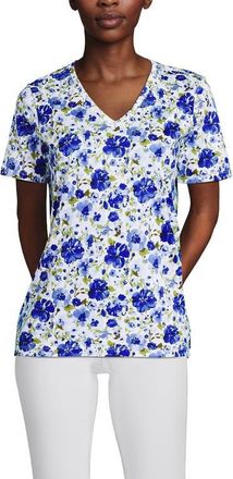 Lands End Supima Cotton V-Neck T-Shirt in Clear Blue Painted Blooms at Nordstrom, Size X-Large