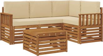 vidaXL Conjunto De Sof&aacute;s De Exterior 5 Uds. Natural Y Beige Poli&eacute;ster Vidaxl