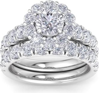 Pompeii3 4Ct Diamond Halo Engagement Wedding Ring Set White Yellow or Rose Gold Lab Grown