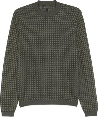 Emporio Armani Groene Zijde & Nylon Trui - Heren - Ronde hals truien - Groen - S - Nylon - Truien & Vesten