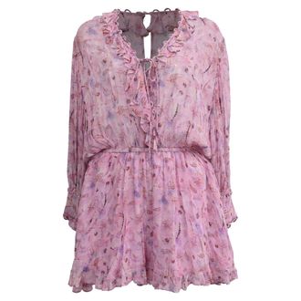 Iro Iro Joyce Floral Print Ruffle Romper In Pink Viscose