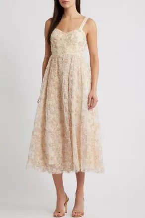 Moon River Ruffle Sleeveless Midi Dress in Tan Multi at Nordstrom Rack, Size Medium