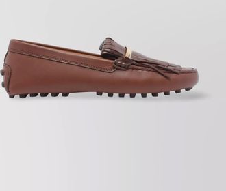 Tod's leather loafers fringed metal accent