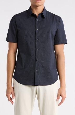 Theory Irving Short Sleeve Cotton Button-Up Shirt in Eclipse/white at Nordstrom Rack, Size X-Large